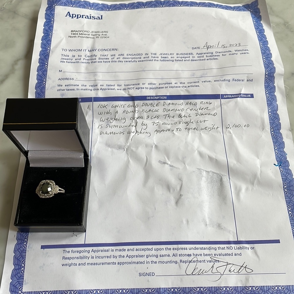 10k white gold black diamond double halo ring size 7
